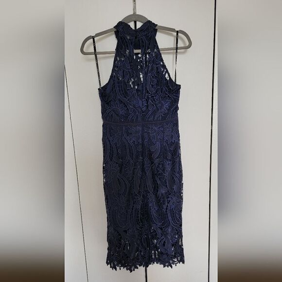 NWOT Indigo Blue High Neck Sleeveless Lace Dress - Picture 4 of 8